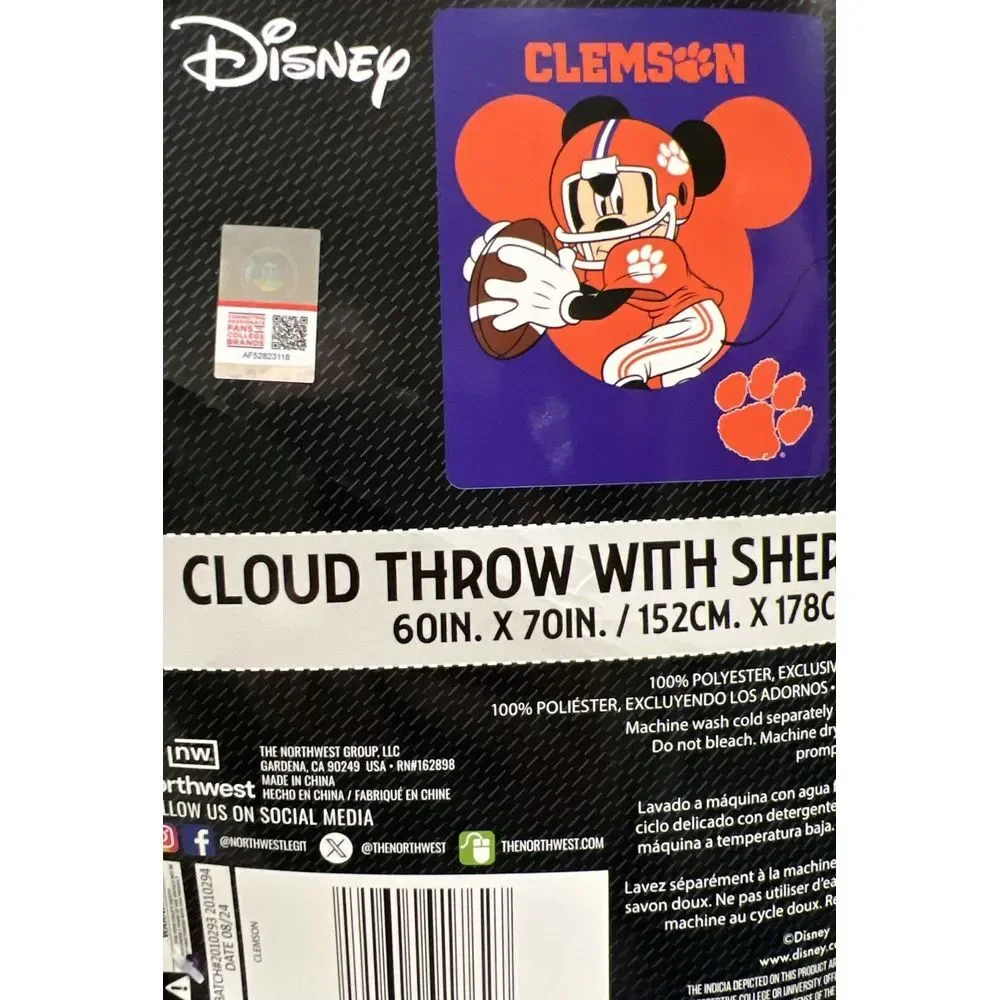 New Northwest Disney Mickey Mouse X Clemson Tigers Cloud Throw/Sherpa‎ 60x70